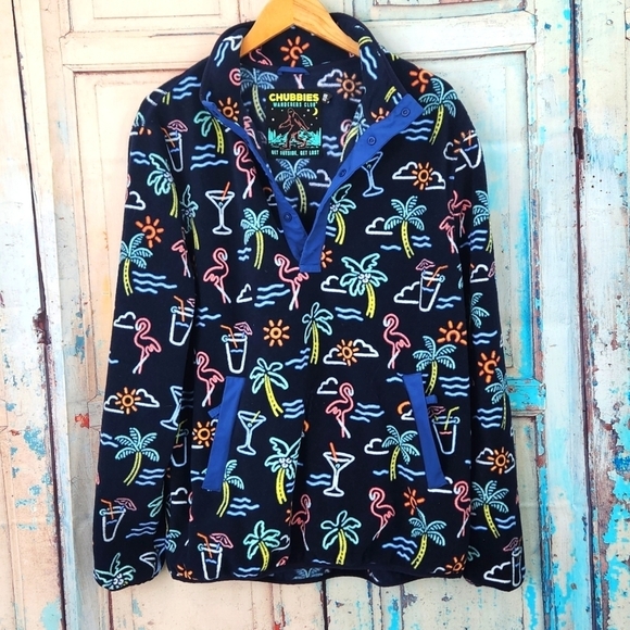 Chubbies Wanderers Club Fleece Neon Flamingo Printed Sweatshirt - Picture 1 of 8